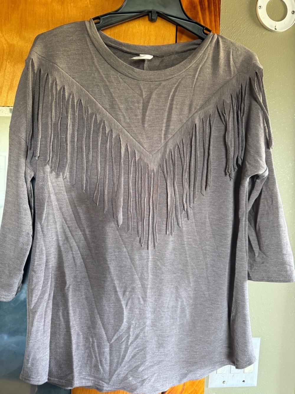 Fringe-Accent Women's Top in Gray